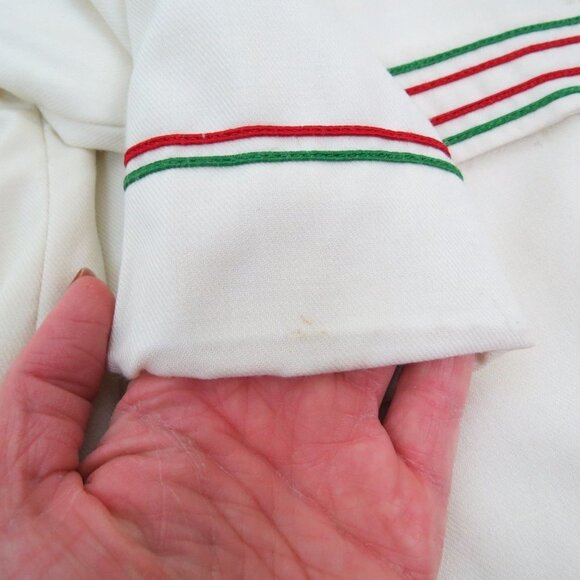 VINTAGE Kid's White Wool Pea Coat with Red Green Stripe A Rainbow Coat - Picture 8 of 9